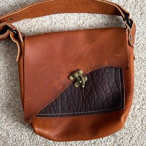 Small Brown and Dark Brown Artisan Leather Crossbody Bag